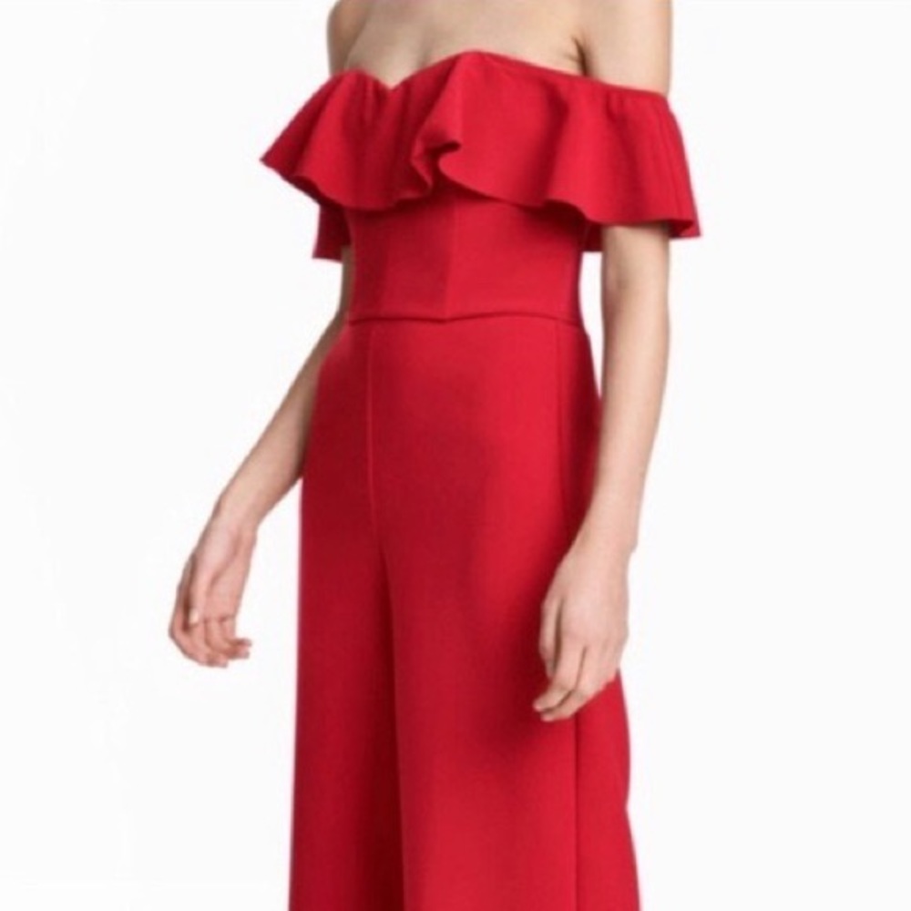 H&M Red Off the Shoulder Jumpsuit, Size 10 - Picture 1 of 8